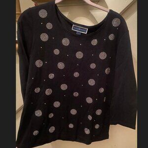 NWOT Karen Scott Black Top with Rhinestone Design
